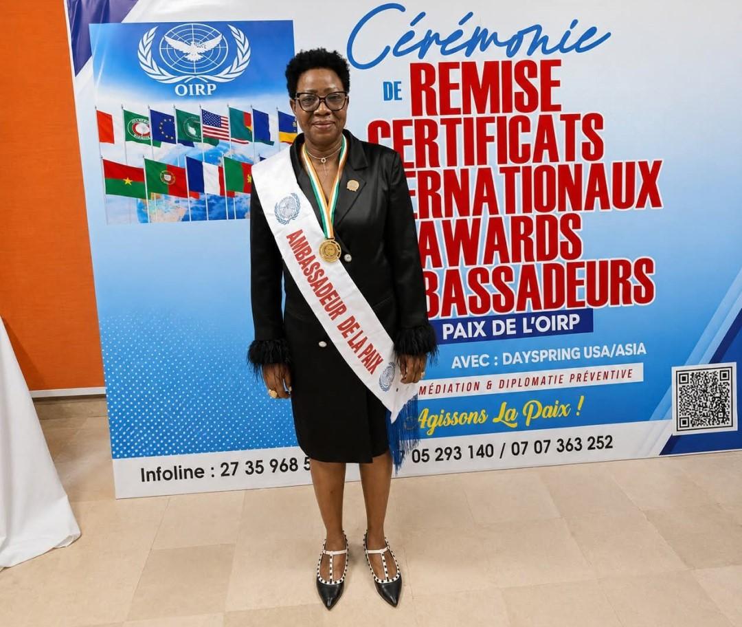 ONG « La Porte de la Nouvelle Espérance » : Pépé Sophie élevée au rang d’ambassadrice internationale de la paix